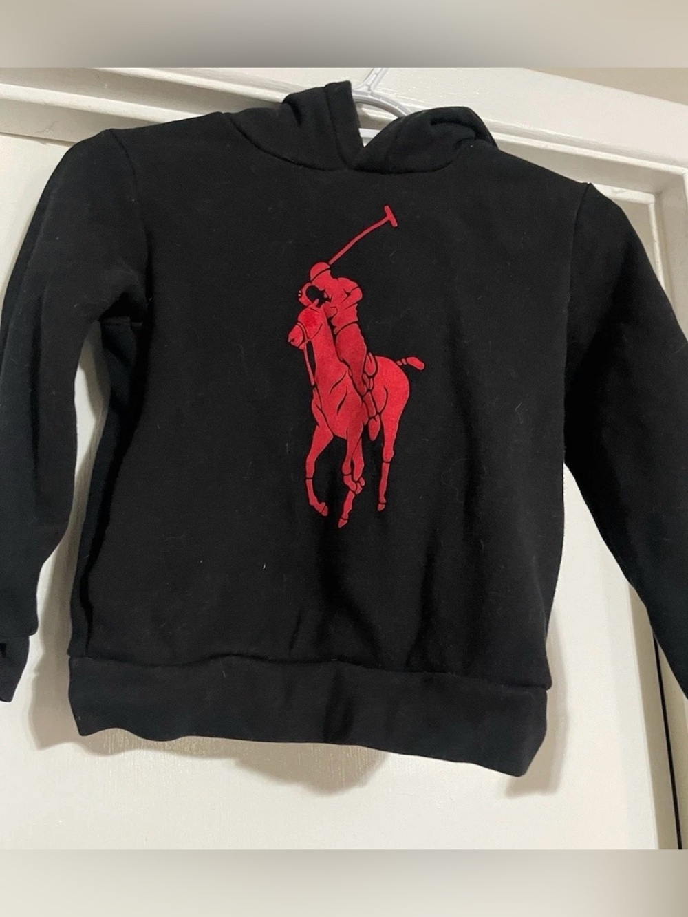Polo Ralph Lauren Big Pony Hoodie Kids 7 Black With Red Logo Pullover Pocket